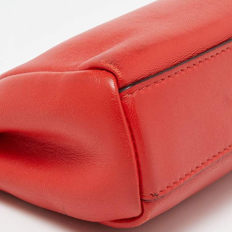 Pre Owned Fendi Red Leather Micro Peekaboo Crossbody Bag