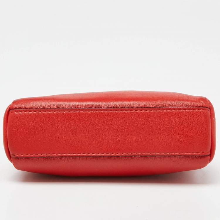 Pre Owned Fendi Red Leather Micro Peekaboo Crossbody Bag