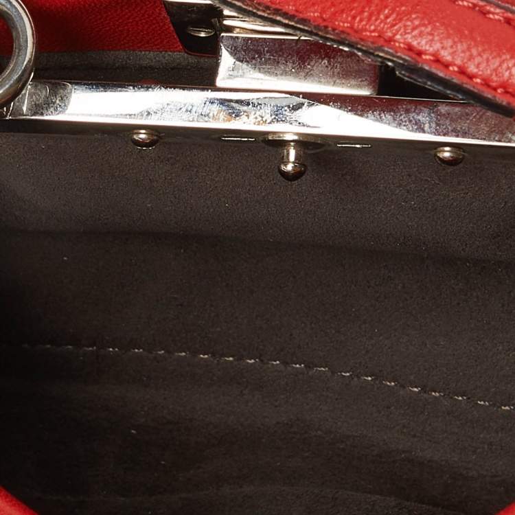 Pre Owned Fendi Red Leather Micro Peekaboo Crossbody Bag