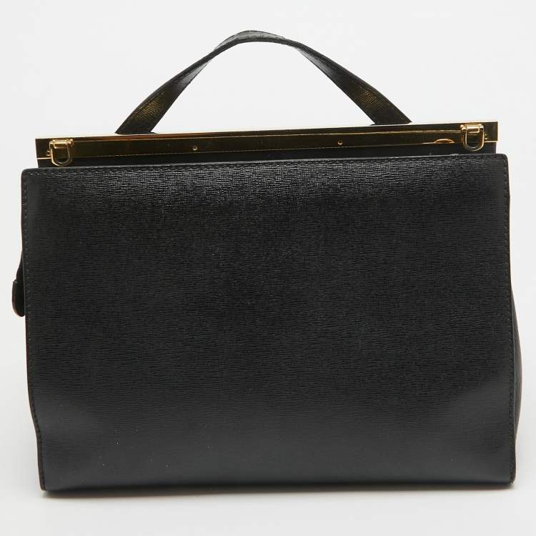 Pre Owned Fendi Black Leather Small Demi Jour Top Handle Bag