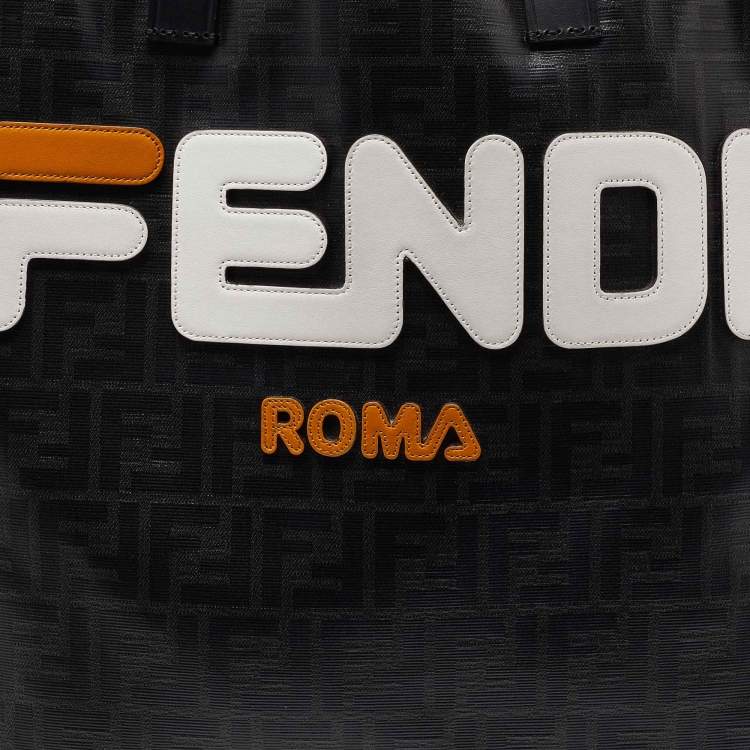 Pre Owned Fendi x Fila Black Zucca Coated Canvas Mania Shopping Tote