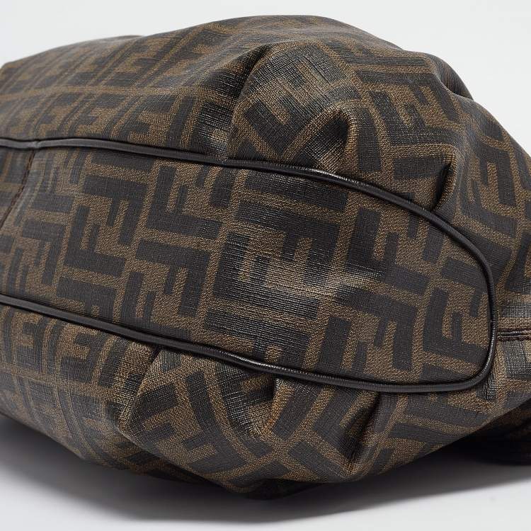Pre Owned Fendi Tobacco Zucca Coated Canvas and Leather Pushlock Flap Bag