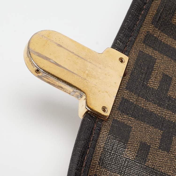 Pre Owned Fendi Tobacco Zucca Coated Canvas and Leather Pushlock Flap Bag