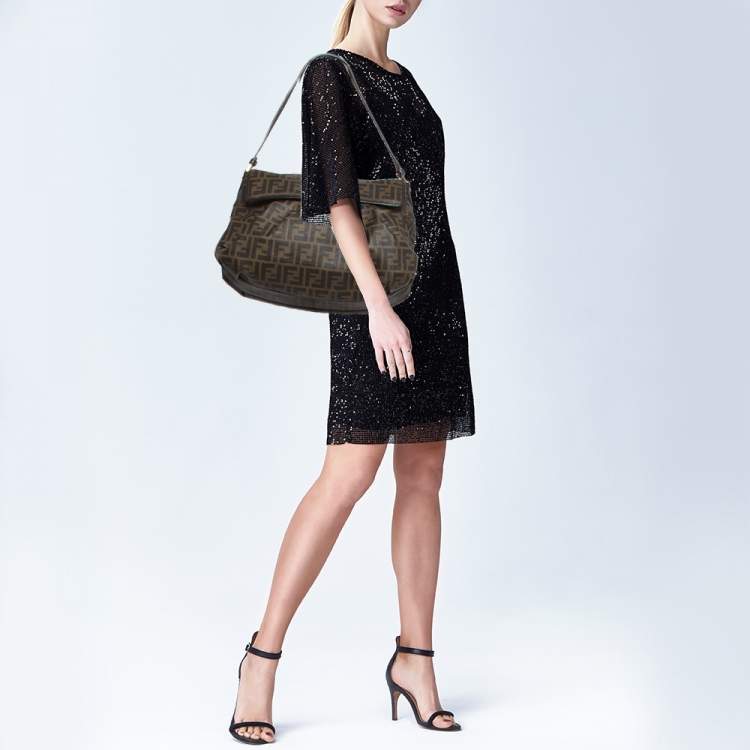 Pre Owned Fendi Tobacco Zucca Coated Canvas and Leather Pushlock Flap Bag