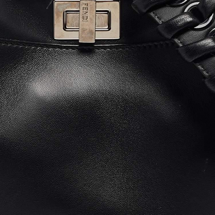 Pre Owned Fendi Black Leather Mini Whipstitched Peekaboo Top Handle Bag