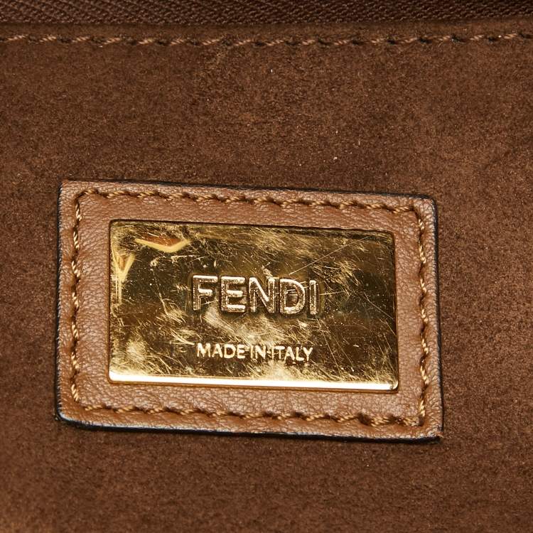 Pre Owned Fendi Brown Leather Large Whipstitch Peekaboo Top Handle Bag