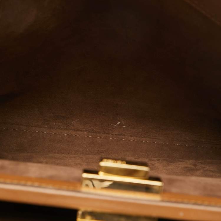 Pre Owned Fendi Brown Leather Large Whipstitch Peekaboo Top Handle Bag