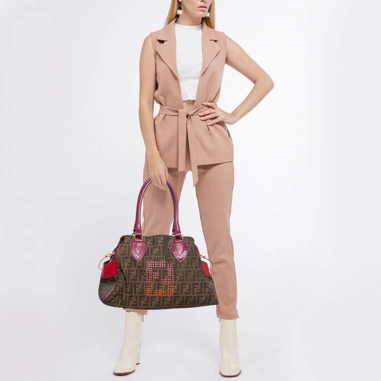 Pre Owned Fendi Multicolor Zucca Canvas and Leather Medium Chef De Jour Bag