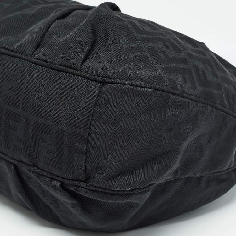 Pre Owned Fendi Black Zucca Fabric and Patent Leather Mia Hobo