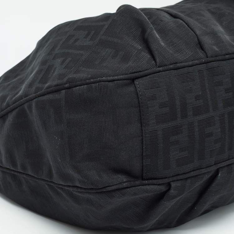 Pre Owned Fendi Black Zucca Fabric and Patent Leather Mia Hobo