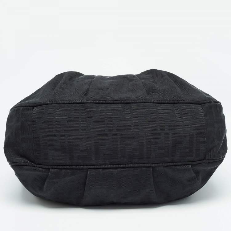 Pre Owned Fendi Black Zucca Fabric and Patent Leather Mia Hobo