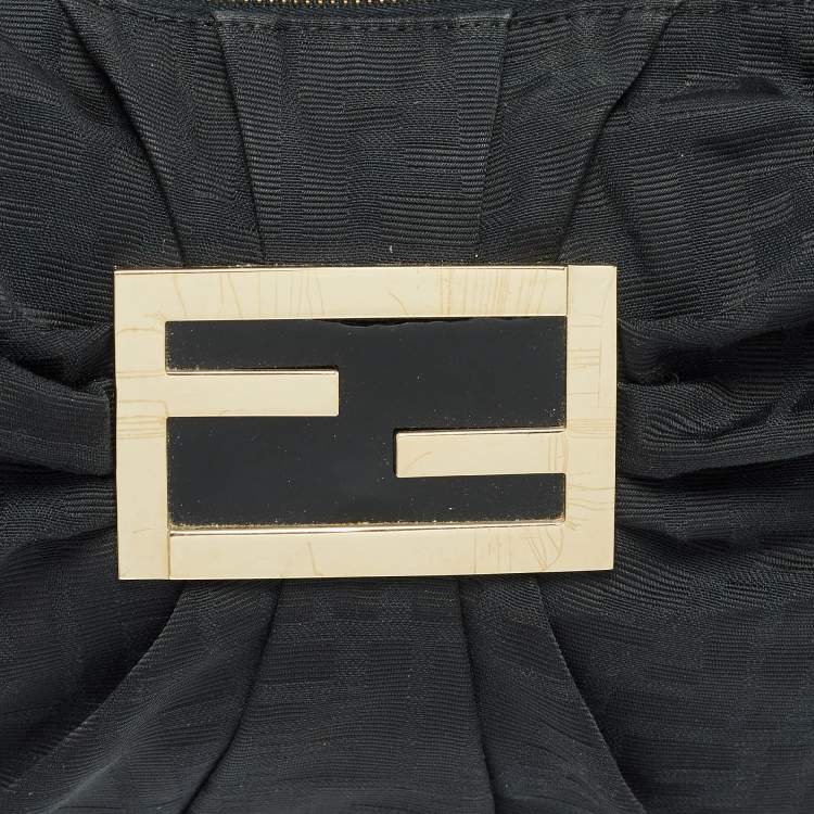 Pre Owned Fendi Black Zucca Fabric and Patent Leather Mia Hobo