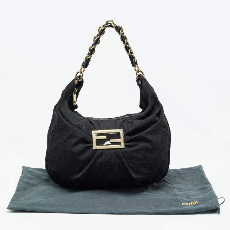 Pre Owned Fendi Black Zucca Fabric and Patent Leather Mia Hobo