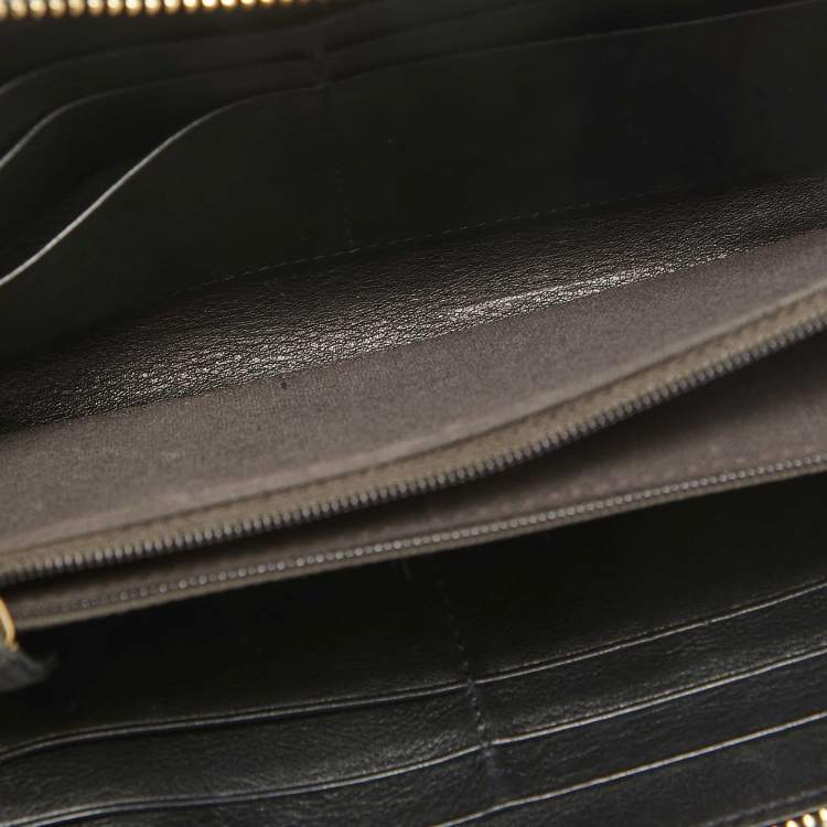 Pre Owned Fendi Black Leather Logo Zip Around Continental Wallet