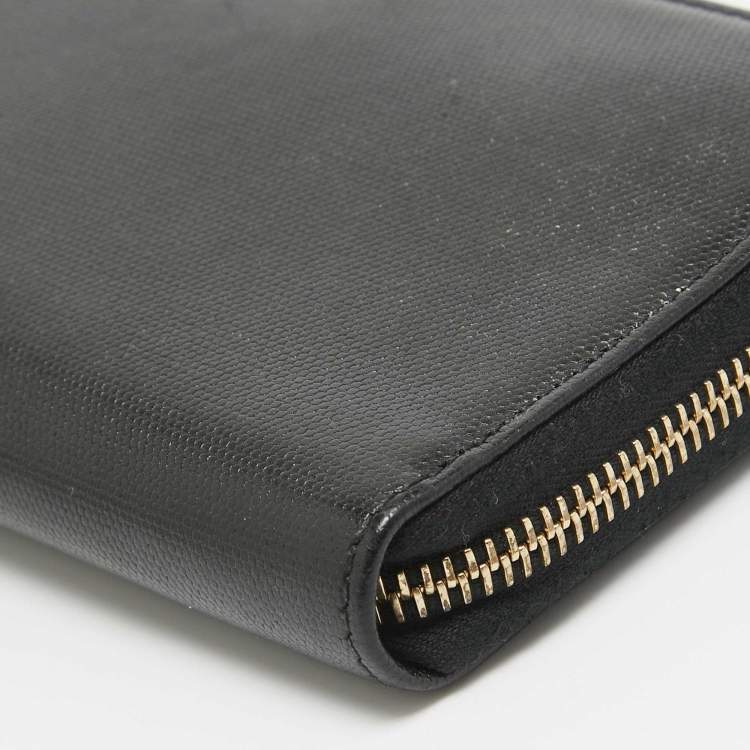 Pre Owned Fendi Black Leather Logo Zip Around Continental Wallet