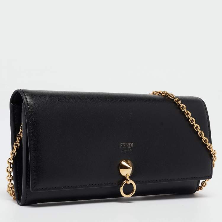 Pre Owned Fendi Black Leather Dotcom Wallet on Chain