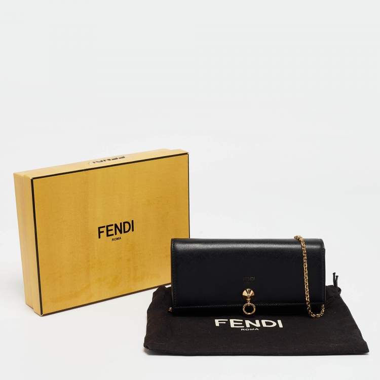 Pre Owned Fendi Black Leather Dotcom Wallet on Chain