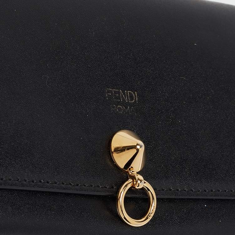 Pre Owned Fendi Black Leather Dotcom Wallet on Chain