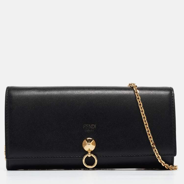 Pre Owned Fendi Black Leather Dotcom Wallet on Chain