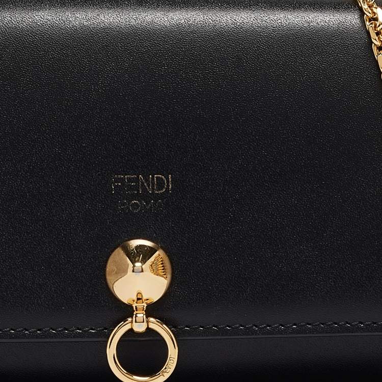 Pre Owned Fendi Black Leather Dotcom Wallet on Chain