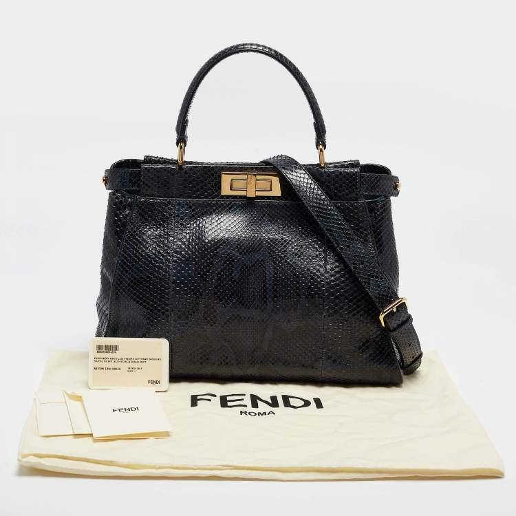 Pre Owned Fendi Blue Shine Python Regular Peekaboo Top Handle Bag