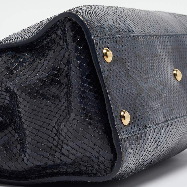 Pre Owned Fendi Blue Shine Python Regular Peekaboo Top Handle Bag