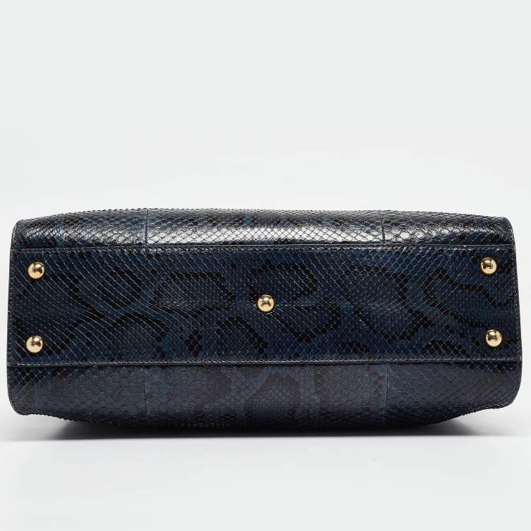 Pre Owned Fendi Blue Shine Python Regular Peekaboo Top Handle Bag