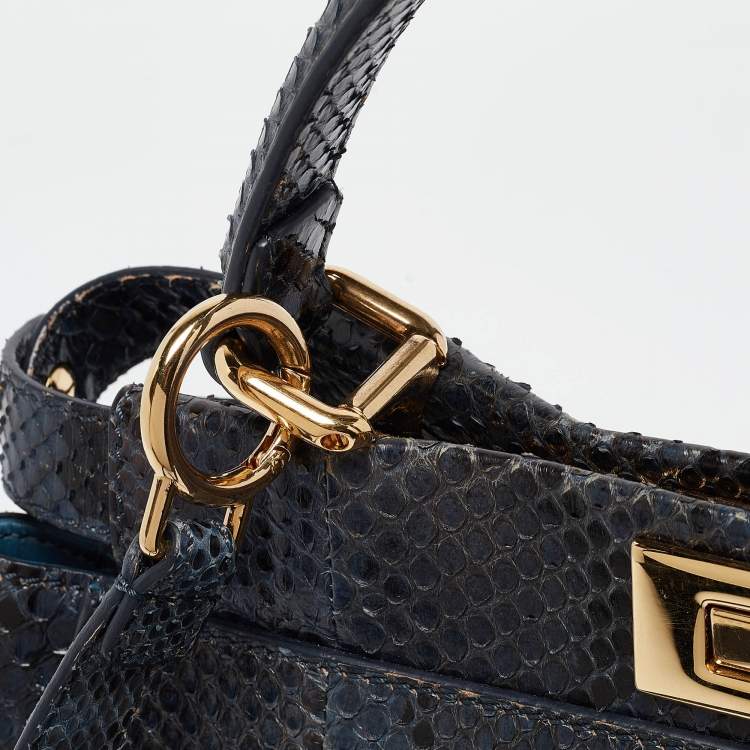 Pre Owned Fendi Blue Shine Python Regular Peekaboo Top Handle Bag