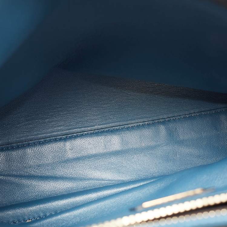 Pre Owned Fendi Blue Shine Python Regular Peekaboo Top Handle Bag