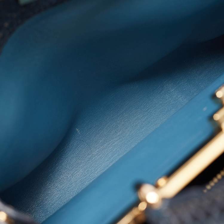 Pre Owned Fendi Blue Shine Python Regular Peekaboo Top Handle Bag