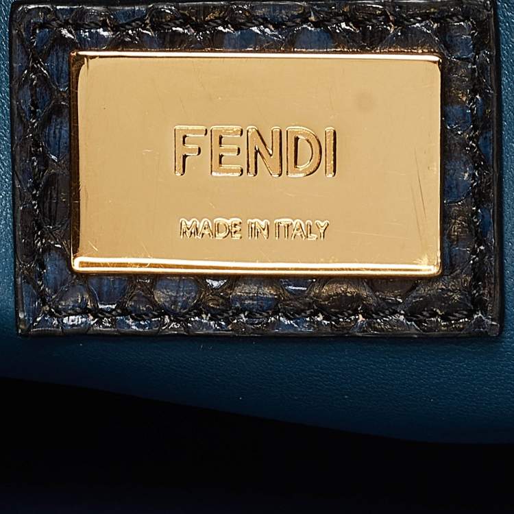 Pre Owned Fendi Blue Shine Python Regular Peekaboo Top Handle Bag