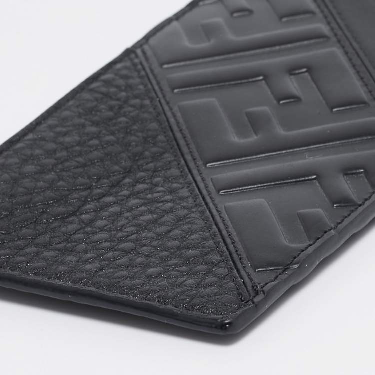 Pre Owned Fendi Black Zucca Embossed Leather Zip Card Holder