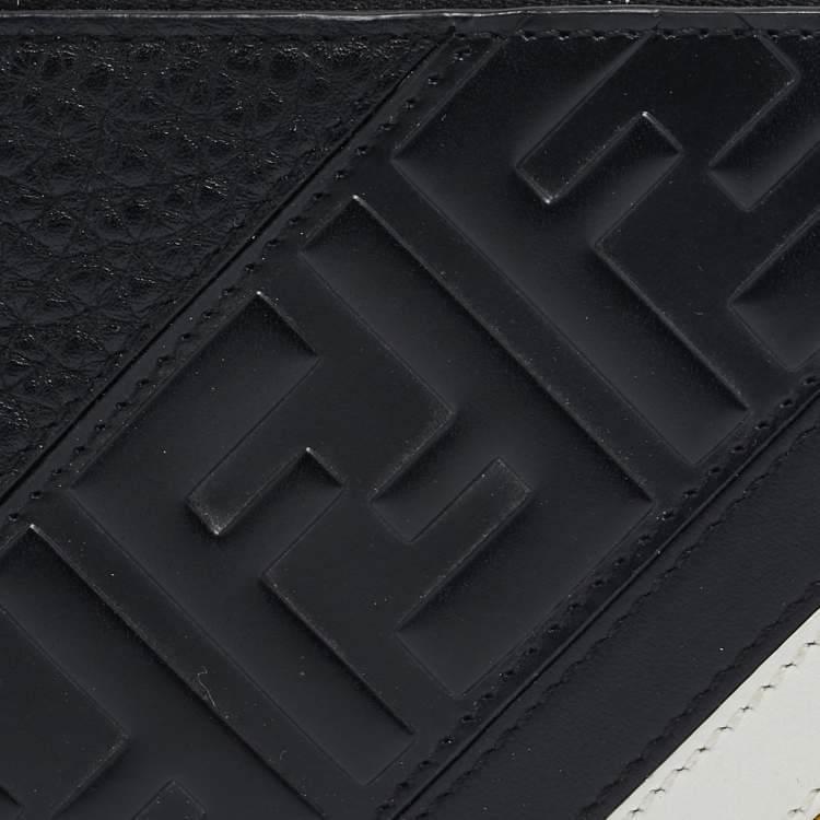 Pre Owned Fendi Black Zucca Embossed Leather Zip Card Holder