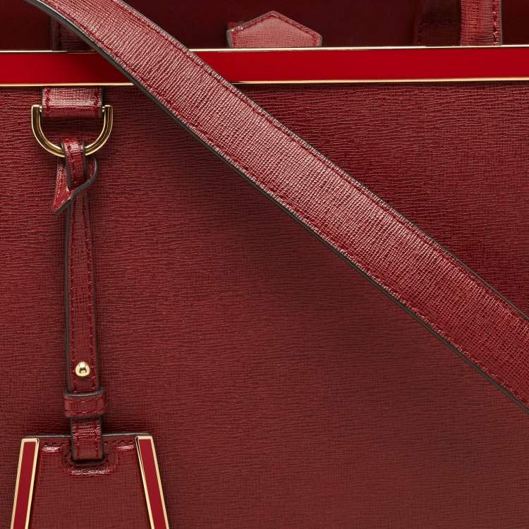 Pre Owned Fendi Red Leather Medium 2Jours Tote
