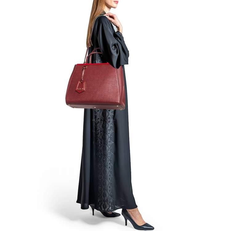 Pre Owned Fendi Red Leather Medium 2Jours Tote