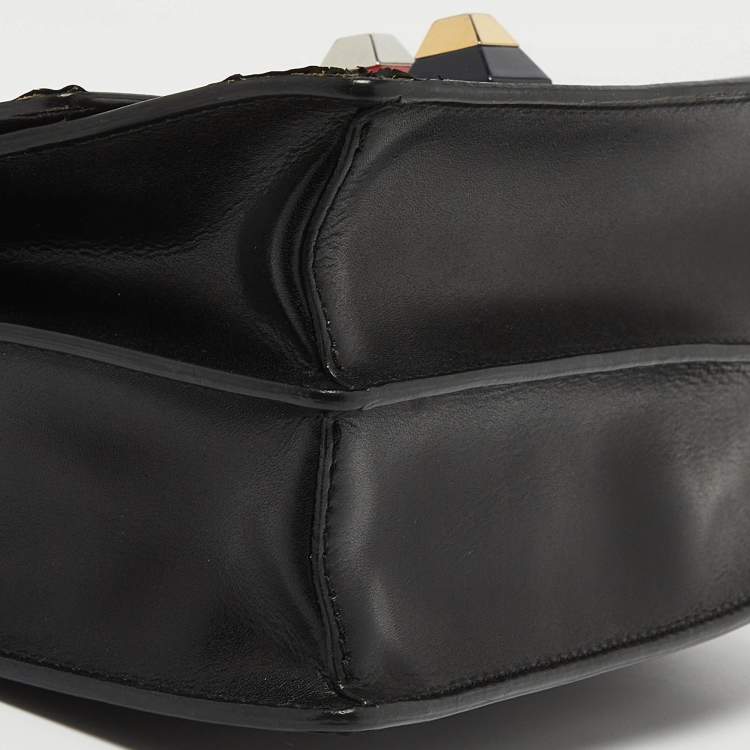 Pre Owned Fendi Black Leather Mini Kan I Shoulder Bag