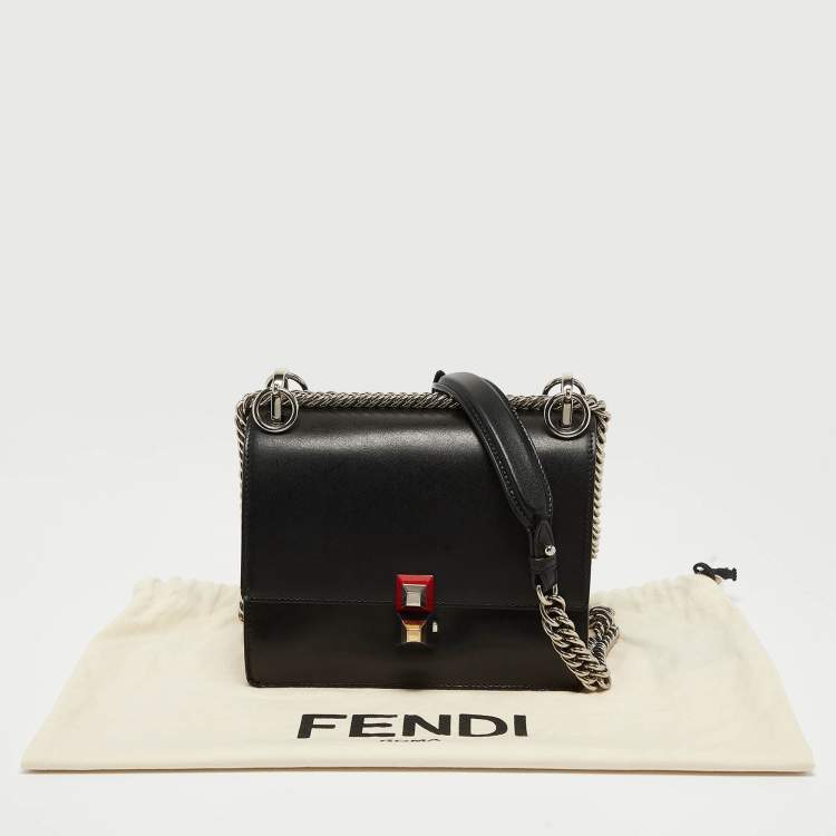 Pre Owned Fendi Black Leather Mini Kan I Shoulder Bag