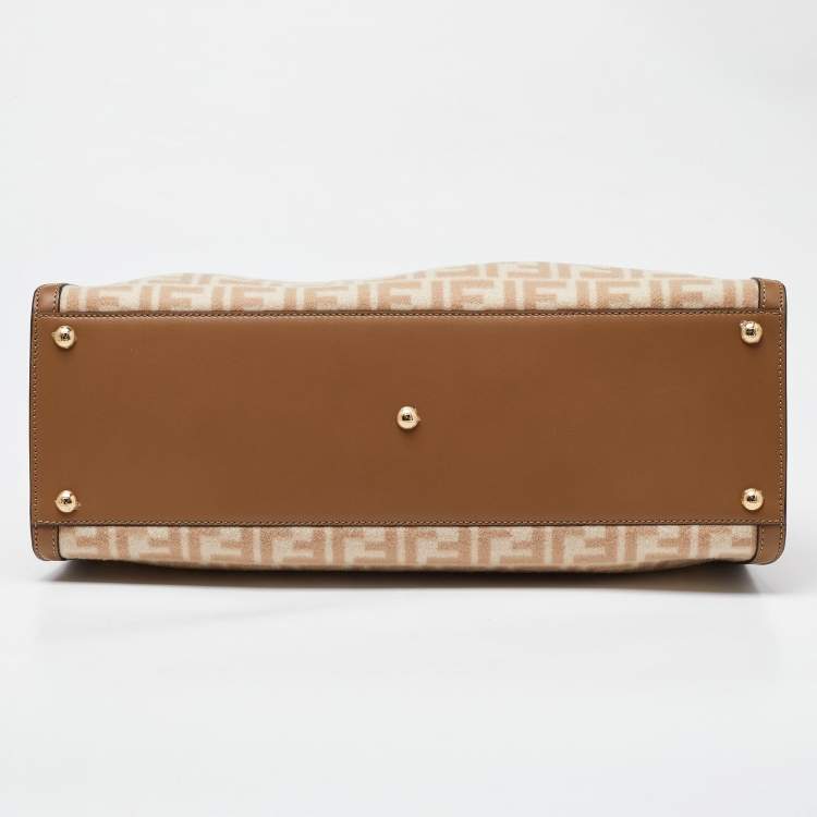 Pre Owned Fendi Beige/Brown Zucca Wool and Leather Medium FF Peekaboo X Tote