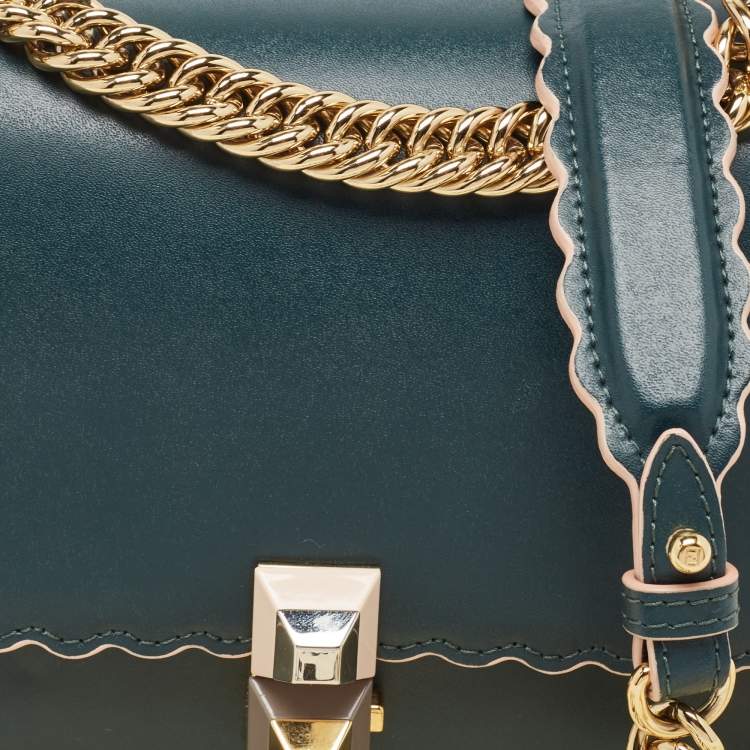 مملوكة مسبقًا Fendi Green Leather Mini Scalloped Kan I Shoulder Bag