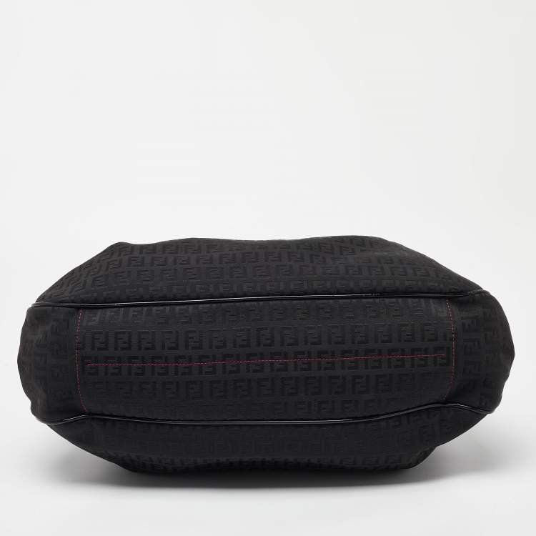 Pre Owned Fendi Black Zucchino Canvas and Patent Leather Hobo