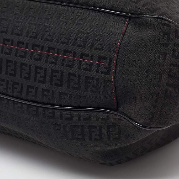 Pre Owned Fendi Black Zucchino Canvas and Patent Leather Hobo
