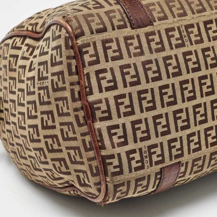 Pre Owned Fendi Brown/Beige Zucchino Canvas and Leather Small Forever Bauletto Bag