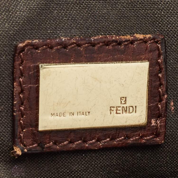 Pre Owned Fendi Brown/Beige Zucchino Canvas and Leather Small Forever Bauletto Bag