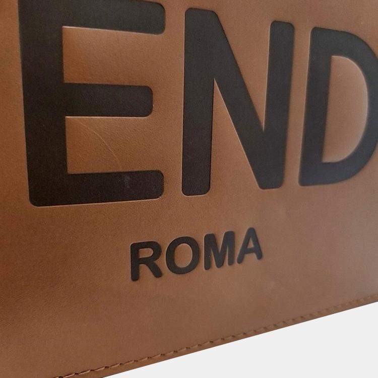 Pre Owned Fendi Brown Leather Logo Chain Wallet