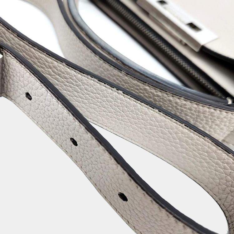 Pre Owned Fendi Light Gray Leather Medium Peekaboo ISeeU Top Handle Bag