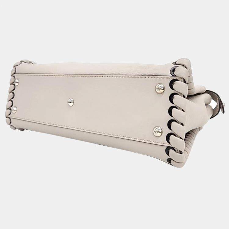 Pre Owned Fendi Beige Leather Medium Peekaboo Top Handle Bag