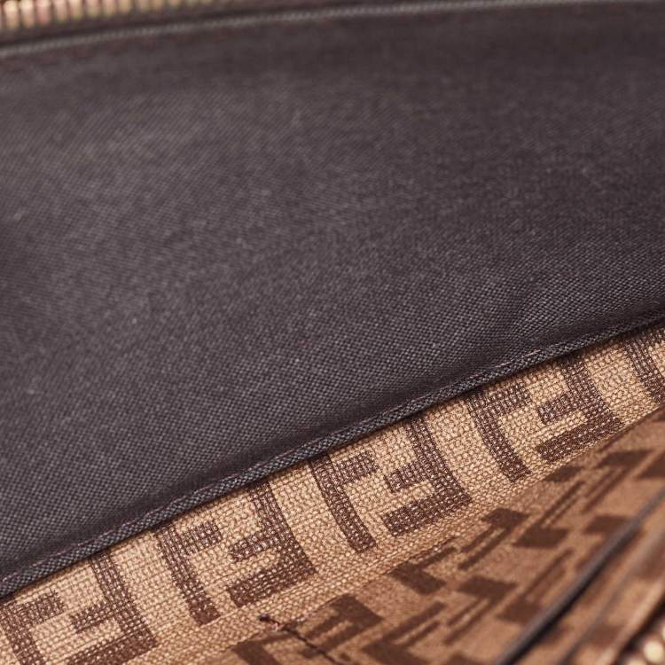 Pre Owned Fendi Brown/Beige Zucchino Coated Canvas Zip Around Wallet 