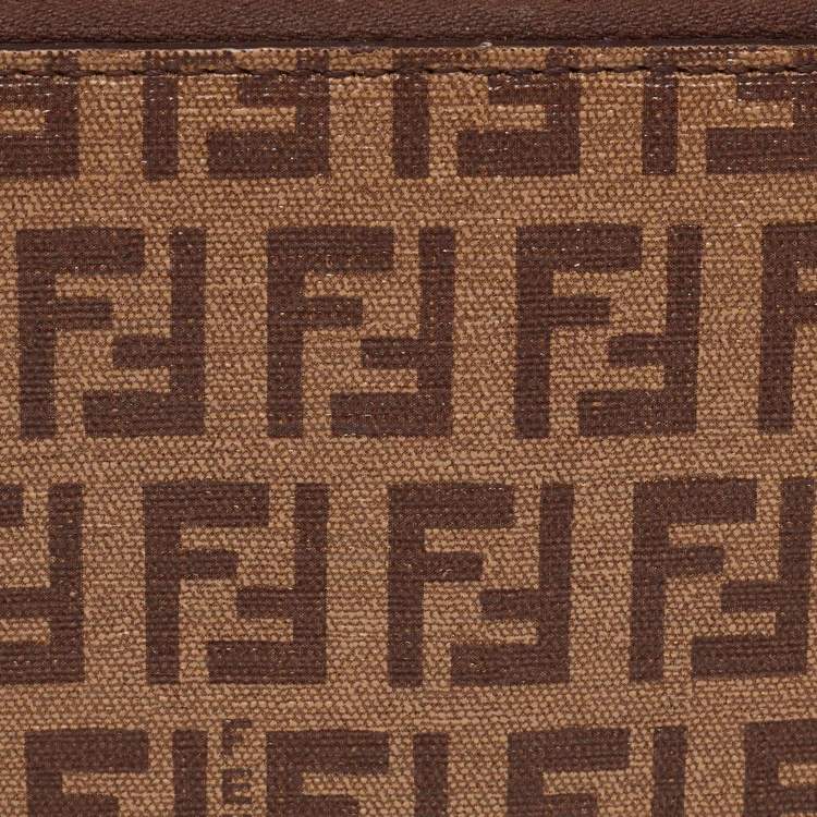 Pre Owned Fendi Brown/Beige Zucchino Coated Canvas Zip Around Wallet 