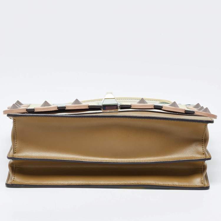 Pre Owned Fendi Multicolor Scalloped Leather Medium Striped Kan I Shoulder Bag