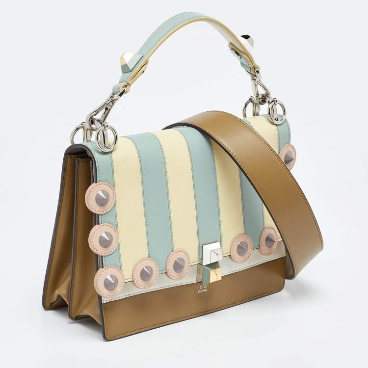 Pre Owned Fendi Multicolor Scalloped Leather Medium Striped Kan I Shoulder Bag